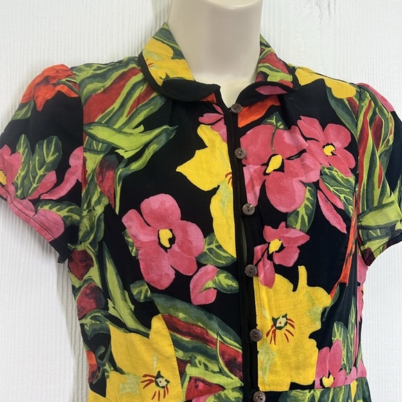 Urban Outfitters - Black Bright Floral Romantic Croquet Button Down Mini Dress S - Picture 5 of 11